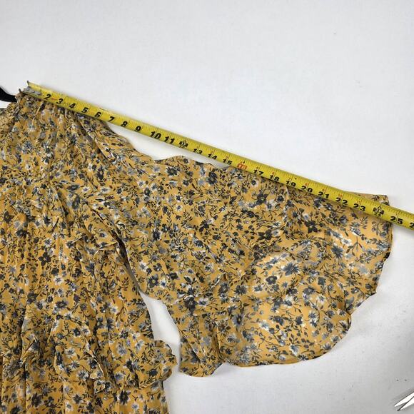 Anthropologie Romper Womens Medium Yellow Floral Long Sleeve Ruffle Tiered Boho - Picture 11 of 16